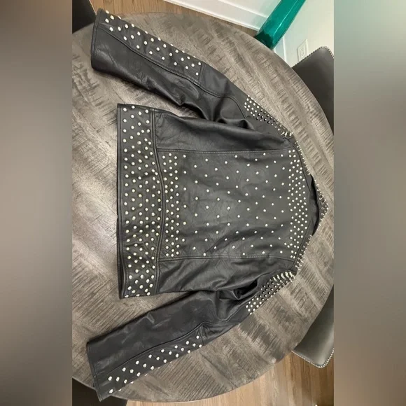 VINTAGE/Black Studded Leather Performance Jacket - Picture 4 of 8